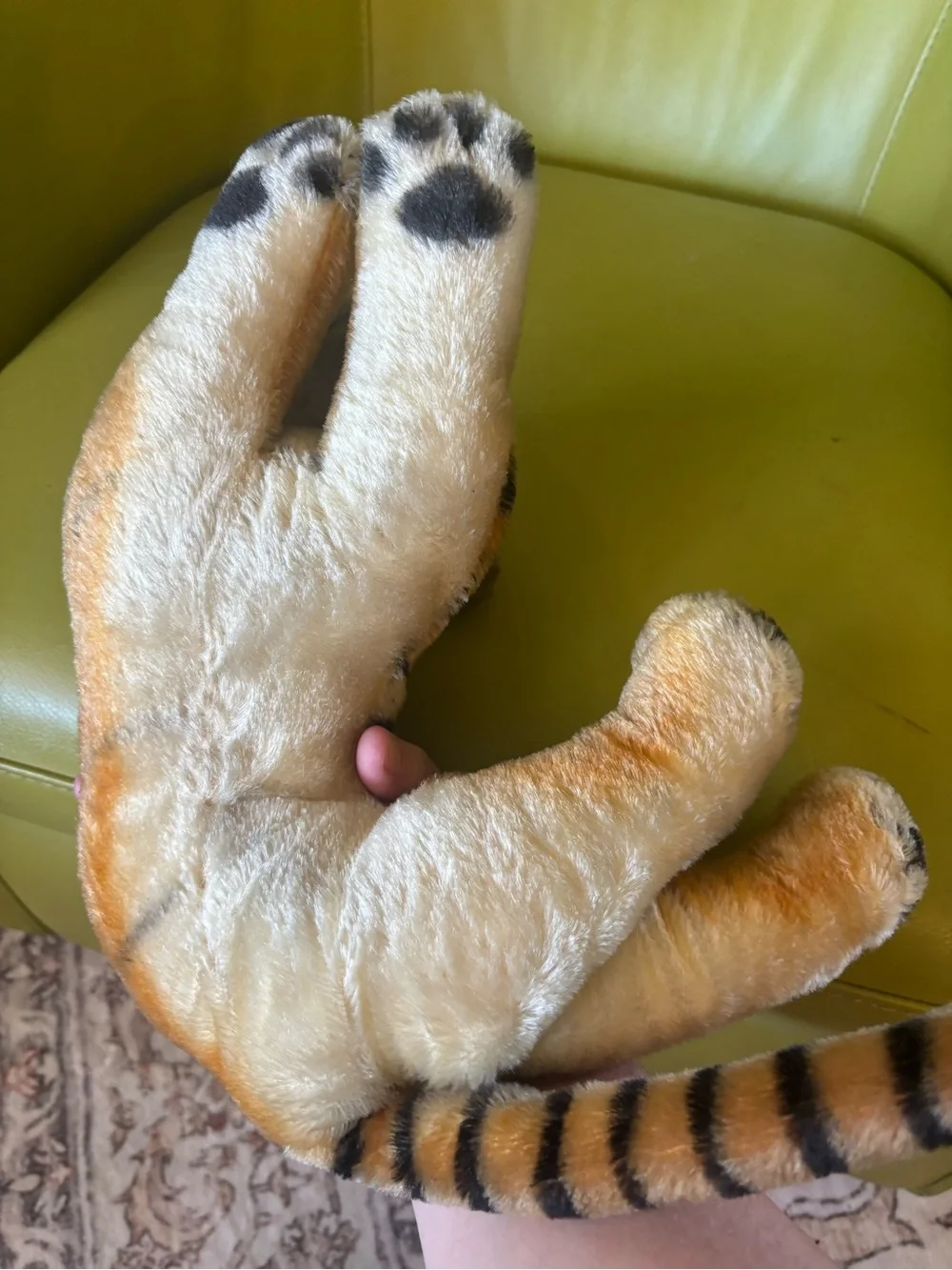 Steiff Vintage Mohair Tiger Stuffed Animal Plush Green Eyes Laying Tiger